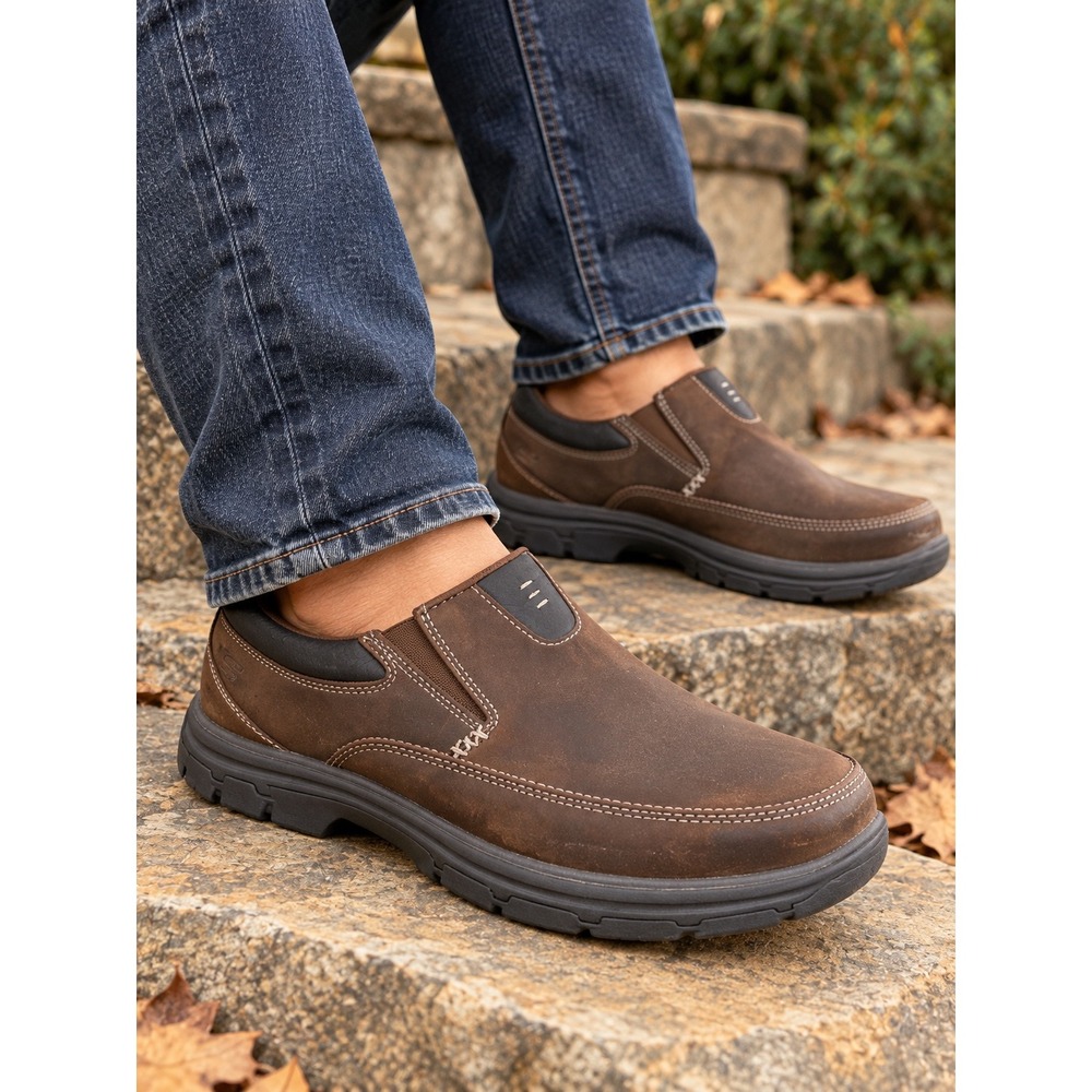 Skechers Men's Segment The Search Slip-On Loafers 10 Brown Leather Memory Foam